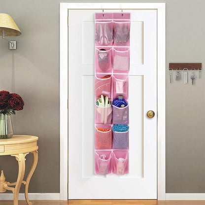 GOMAJI Over the Door 12 Pocket Hanging Shoe Organizer, Pink