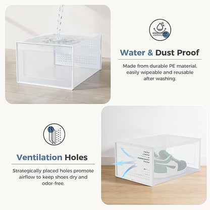 DUMOS Shoe Storage Boxes, 15-Pack Stackable Clear Shoe Containers with Lids, Display Sneaker Case Organizer for Closet, Under Bed, Entryway,White, Fit Size 9