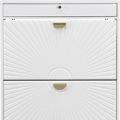 XIAO WEI Shoe Cabinet, Shoe Storage Organizer Cabinet with 2 Flip Wavy Line Drawers, Freestanding Shoe Rack with Adjustable Shelf for Entryway (White)