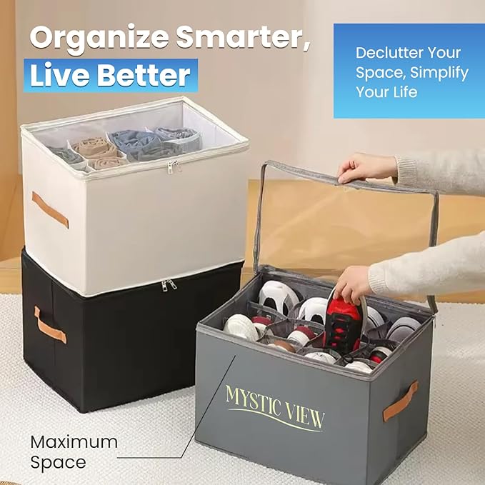 Shoe Organizer for Closet, With 2 Wood Shoes Horn Foldable Shoe Storage Containers Baskets Boxes Bins Adjustable Dividers