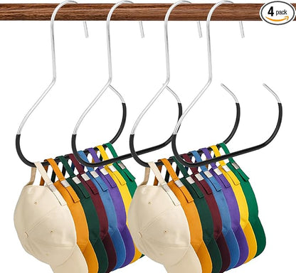 lasuroa 4pcs Hat Organizers, Durable Anti-Slip Baseball Hat Storage Hanger Practical Closet Accessories Suitable for Beanie Belt Tie Scarves Purse (Black)