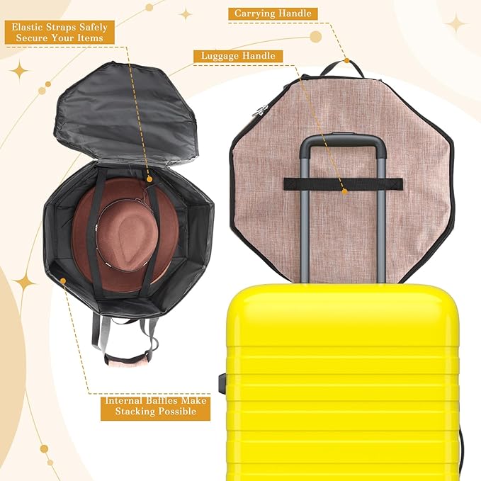 Wonderjune 2 Pcs Cowboy Hat Box for Storage Collapsible Sturdy Cowboy Hat Case with Handle for Men and Women Travel Storage Organizer Large Cap Bag for Closet (Brown)