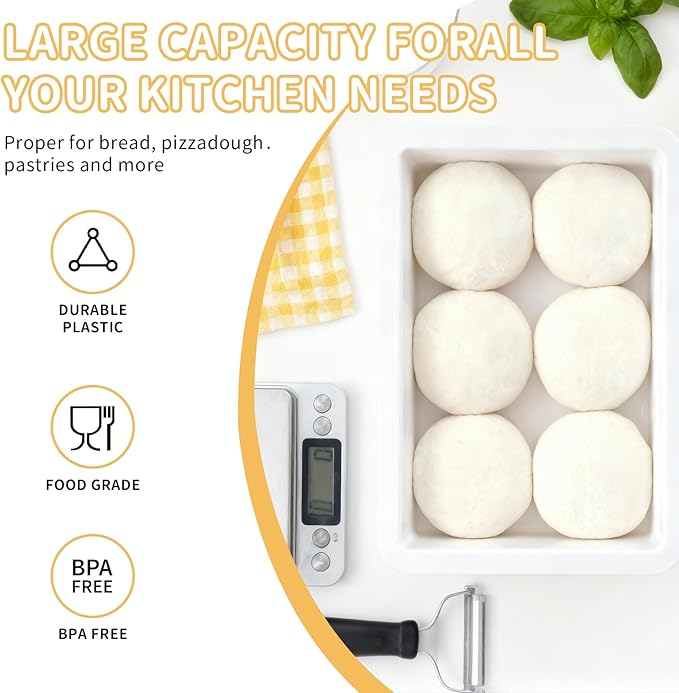 Pizza Dough Proofing Box - Stackable Commercial Quality Trays with Covers (17.7 x 12.6 Inches) - 2 Trays and 2 Covers Perfect as a Bread Proofing Box and Dough Container - Pizza Storage Container