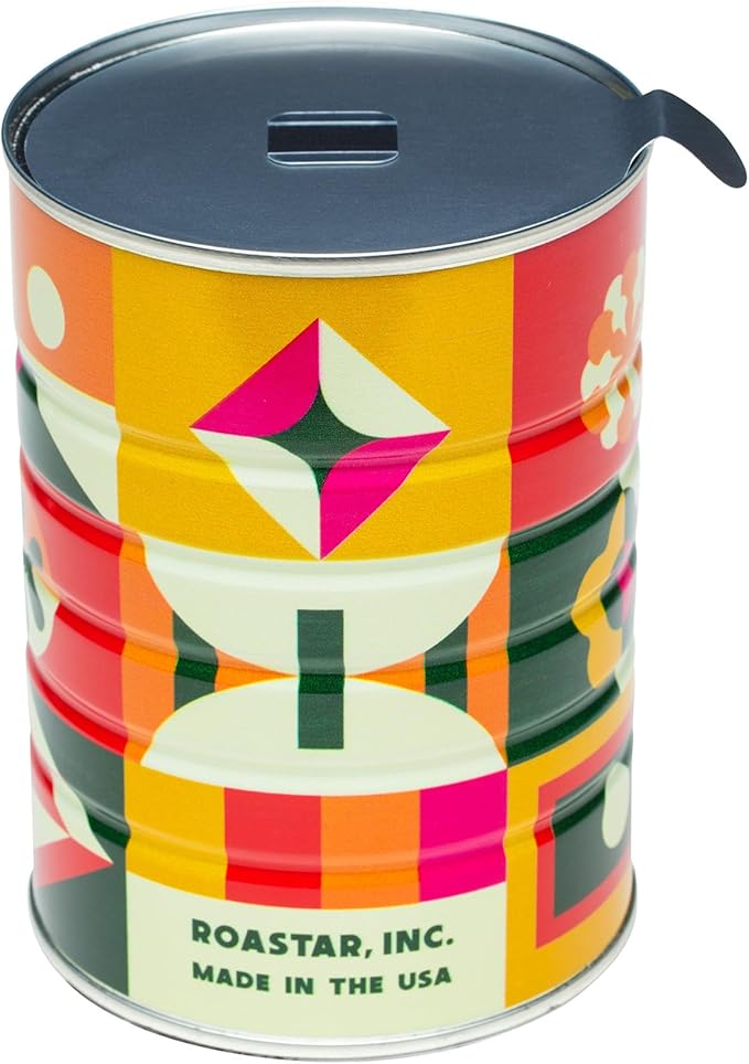 Retro Tin Can, Studio MPLS Designs, Collectable, Peel & Stick Valved End with Metal Lid, 8-12oz (4.0625 x 5.5 in) (Retro Block Design)