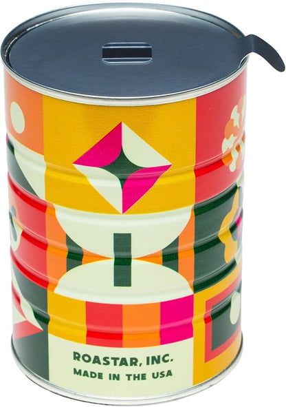 Retro Tin Can, Studio MPLS Designs, Collectable, Peel & Stick Valved End with Metal Lid, 8-12oz (4.0625 x 5.5 in) (Retro Block Design)