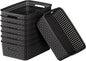 FUCDTEFC Black Plastic Basket, 8 Pack Home Organization and Storage Baskets with Handles, Space Saving Woven Organizer Bins Plastic Storage Basket for Organizing Cabinets,Closets, Shelves, Countertops