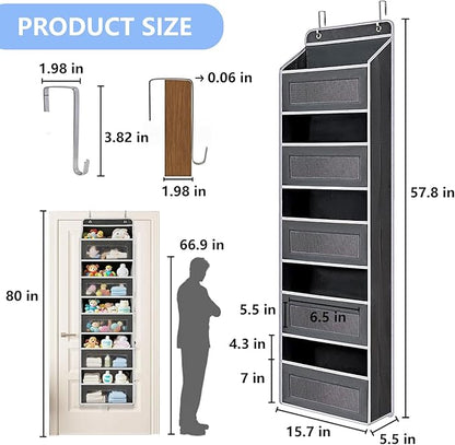 Over the Door Organizer with 5 Front Pockets and 5 Mesh Side Pockets,Extra Large Hanging Organizer for Over the Door Storage in Bedroom, Bathroom,Pantry, Nursery (Black)