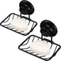 iPEGTOP Super Powerful Vacuum Suction Cup Shower Soap Dish - Strong Rustproof Stainless Steel Soap Saver Sponge Holder for Bathroom & Kitchen Sink, Black- 2 Pack