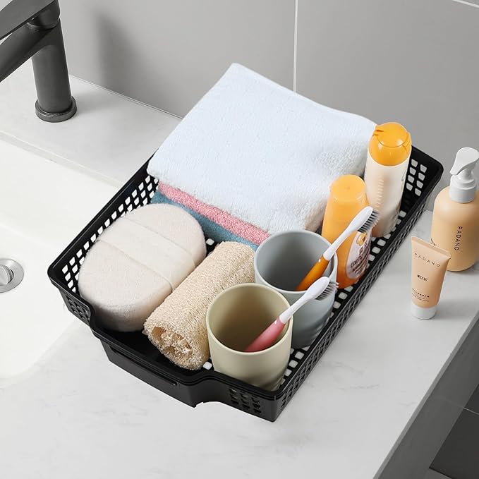 Rosebloom Plastic Stackable Storage Tray Baskets, Plastic Paper Tays, 6 Packs