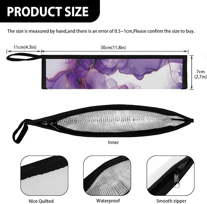 COEQINE Marble Utensil Holder Purple Butterfly Travel Utensil Case Silverware Carrying Bag Portable Leakproof Cutlery Pouch Straws Sleeve Knife Fork Spoon Organizer Holder for Picnic Travel