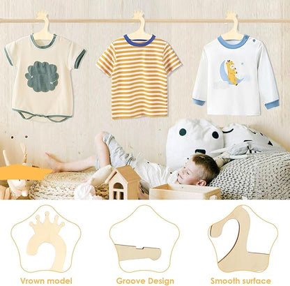 20PCS Wooden Kids Hangers 9" Baby Clothes Hangers, Baby Children Wooden Hangers, Cute Little Kids Hangers, Newborn Girl Boy Hangers for Clothing Pants Coats Skirts Storage (Crown)
