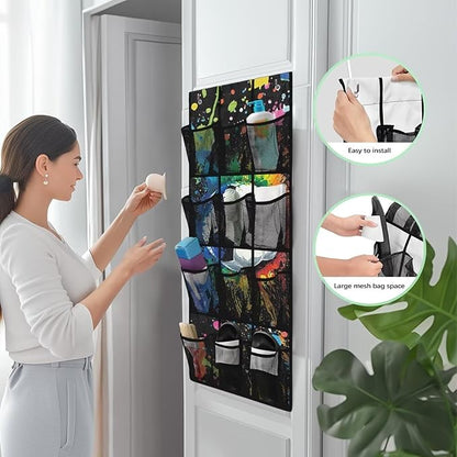 Soccer Ball Door Organizer Hanging Shoe Organizer for College Dorm Room 12 Compartment Breathable Mesh Pocket Over the Door Hanging Storage Bag for Kids Room