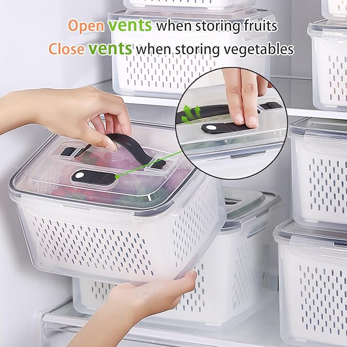 BOICHU Fruit Storage Containers for Fridge - 5 Size Berry Containers for Fridge Keep Fresh with Colanders and Vent Handle Lids, Clear Vegetable Storage Containers for Refrigerator, Lettuce Keeper