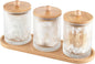 3 Pack Qtip Holder Bathroom Set,Cotton Pad Ball Swab Holder Cotton Round Floss Pick Dispenser with Tray,Glass Apothecary Jars with Lids,Bathroom Organizers and Storage Canisters