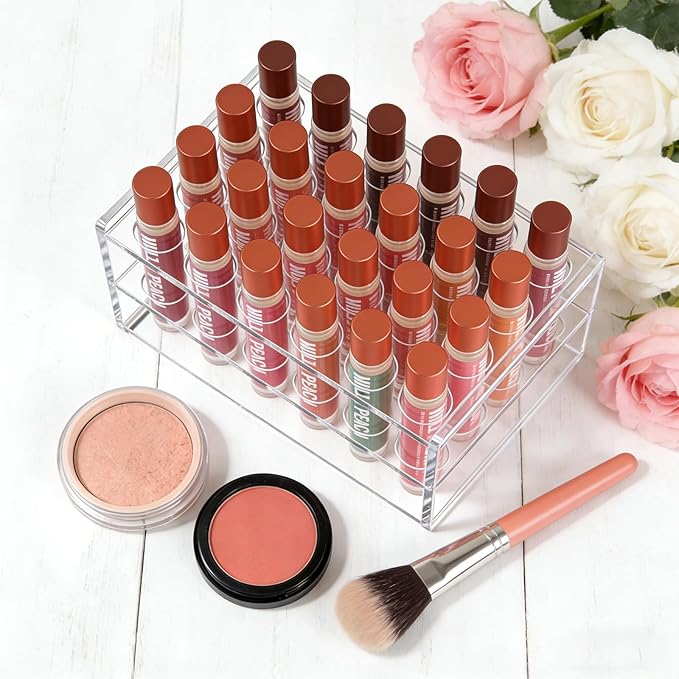 Acrylic Rollerball Perfume Organizer, 24 Holes mini fragrances Holder, Travel Perfume Vial and Tall Scented Oil Storage Display Rack