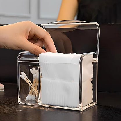 Sooyee Qtip Holder Dispenser for Cotton Ball Swab, Cotton Round Pads, Floss,3 Compartment Plastic Apothecary Jars,Bathroom Organization and Storage,Vanity Organizers and Storage,Clear