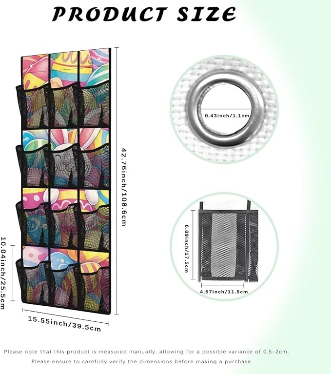 Easter Rabbit Over the Pantry Door Organizer - 12 Clear Pockets for Spices, Utensils, Snacks - Heat-Resistant Lining