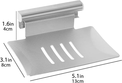 Detachable Soap Dish for Shower, 4 Slot Self-Adhesive Soap Holder for Bathroom, Wall Mounted Shower Soap Holder, Stainless Steel Soap Tray Black
