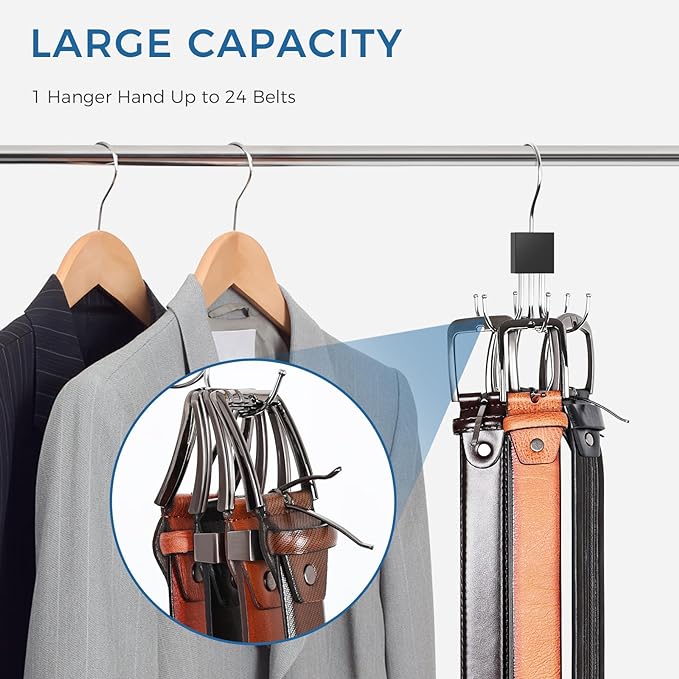 Belt Hanger, 2PCS Belt Organizer for Closet 360° Rotatable Max 48 Belt Storage Rack Space Saving Closet Organizers and Storage for Belt, Bra, Tank Top, Tie, Scarf, Purse