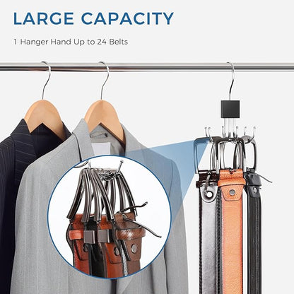 Belt Hanger, Belt Organizer for Closet 360° Rotatable Max 24 Belt Storage Space Saving Closet Organizers and Storage for Belt, Bra, Tank Top, Tie, Scarf, Purse 3Pcs