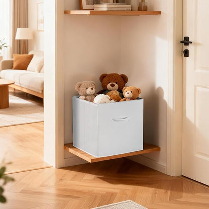 WUIKE 11-Inch White Storage Cube Bins, Leather Front Cubby Organizer Baskets with Handles, Collapsible Storage Bins for Shelves and Closet, 4-Pack