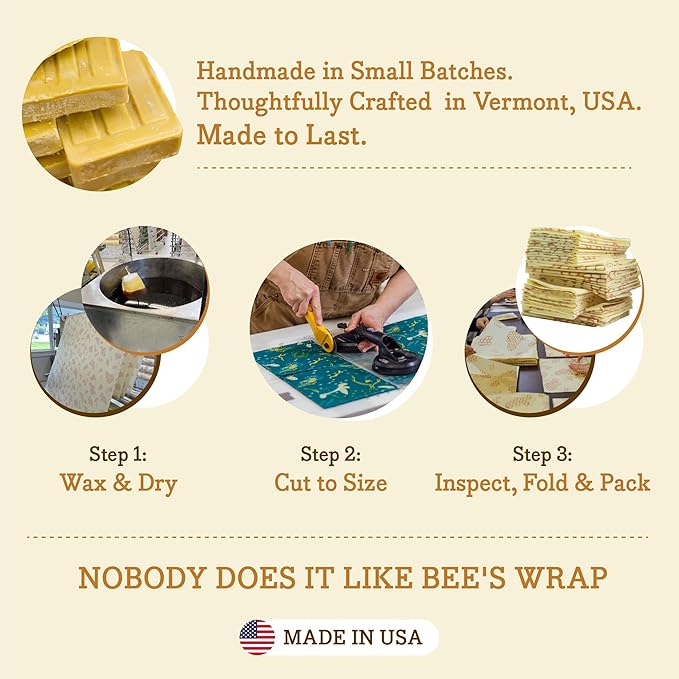Bee's Wrap Beeswax Wraps for Food - 3 Pack of Large Beeswax Wraps - Plastic Free Made in USA Reusable Natural Food Wrap - Honeycomb Print