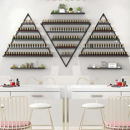 Wall-Mounted Nail Polish Rack, Set of 6 Triangular Black Nail Polish Shelf Lipstick Perfume Cosmetic Display Shelf for Home Spa Nail Salon Shop