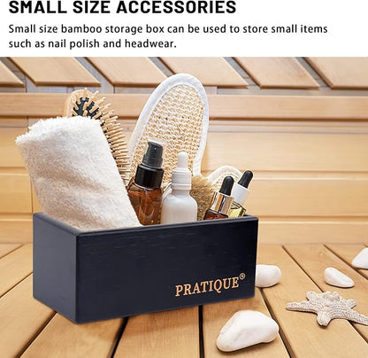 PRATIQUE Bamboo Drawer Organizer - Kitchen Utensil Organizer Silverware Tray Cutlery Holder，Office Desk Supplies and Accessories,15 * 5.9 * 2.6,Black