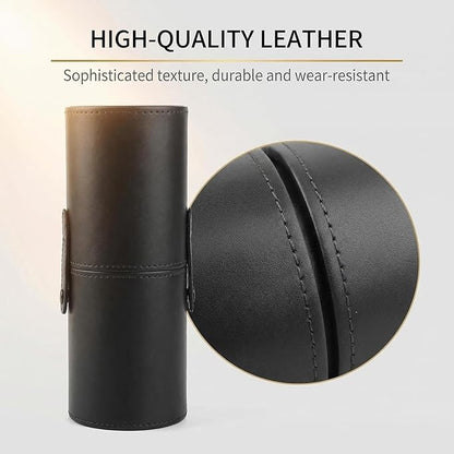 UPSTORE Portable Makeup Brush Case Black PU Leather Cosmetic Makeup Brush Holder Organizer for Short Brushes Cylindrical Design with Snap Closure 9 x 3.1 inch