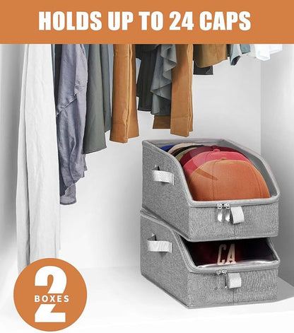 Livelab Hat Organizer for Baseball Caps, Hat Storage Holder Container for Closet Hold Up to 12 Caps with Clear Window, Hat Boxes for Home Storage | 1Pcs Grey