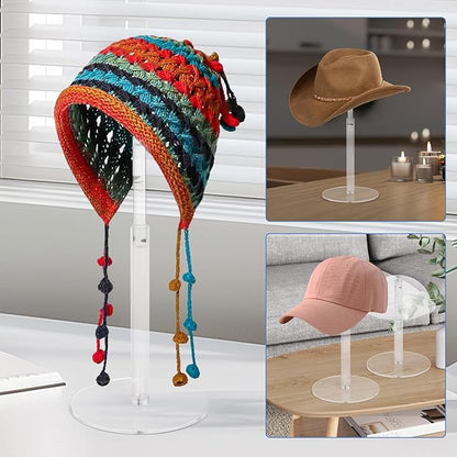 4PCS Acrylic Hat Stand and Wig Display Rack with Height Adjustable, Clear Dome Tabletop Hat Stand Cap, Sun Hat Holder Stand, Cowboy Hat Holder Baseball Cap Rack for Display