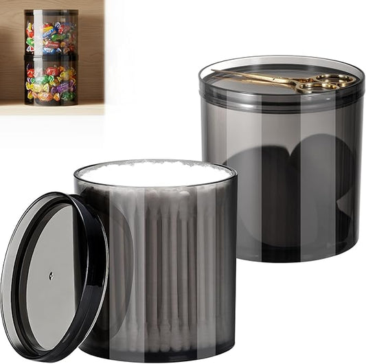 2Pack Stackable Black Plastic Container - 20 Ounce Round Vanity Storage Organizers with Lids for Hair Accessories & Beauty Supplies & bathroom container set