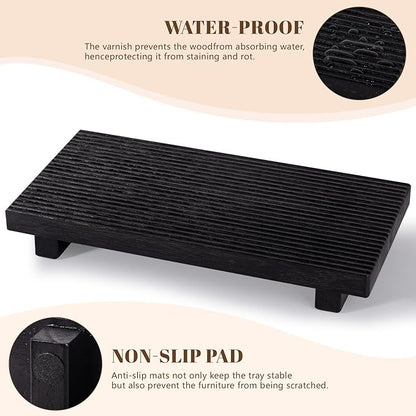 Bathroom Tray Farmhouse Decor Pedestal Stand Wood Riser Display Kitchen Accessories Soap Holder for Sink, Counter, Vanity, 11 * 5.5 Black
