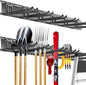 Garage Tool Organizer Wall Mount, 48inch Heavy-Duty Garage Storage System and Garden Tool Organizer with 6 Adjustable Straight Hooks for Shovel, Snowboard, Yard Tools and Shed