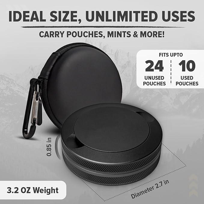 Premium Zyn Metal Can - Waterproof, Moisture & Odor Proof - Metal Zyn Container - Dip Can, Zyn Tin, Zyn Holder with Knurled Edges, Aluminum Zyn Can & Organizer - The Stealth (Black, Knurled Edge)
