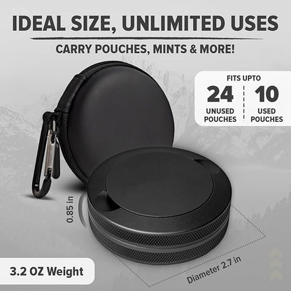 Premium Zyn Metal Can - Waterproof, Moisture & Odor Proof - Metal Zyn Container - Dip Can, Zyn Tin, Zyn Holder with Knurled Edges, Aluminum Zyn Can & Organizer - The Stealth (Black, Knurled Edge)