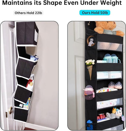 WishJazz Premium Over The Door Organizer 6 Large Pockets, 150D Extra Thick,50 lbs Hanging Organizer Storage, Behind Door Closet Organizer and Storage for Nursery, Bedroom, Bathroom, Black