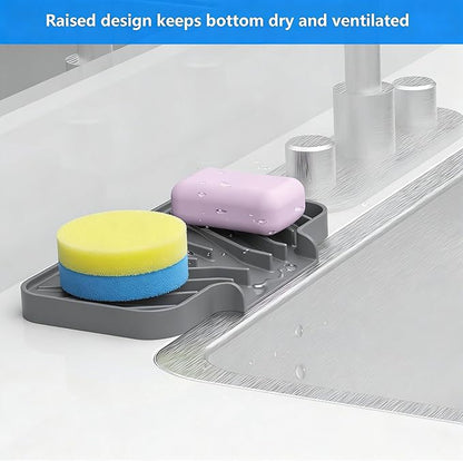 Sponge Holder for Kitchen Sink, Dish Sponge Holder & Soap Tray with Drain, Bathroom Sink Sponge Drying Rack & Perfect Organizer for Dispenser,Bottle,Cup on Sinks or Counter(8"x 4"Gray)