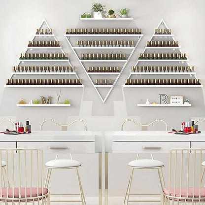 Wall-Mounted Nail Polish Rack, Set of 6 Triangular White Nail Polish Shelf Lipstick Perfume Cosmetic Display Shelf for Home Spa Nail Salon Shop