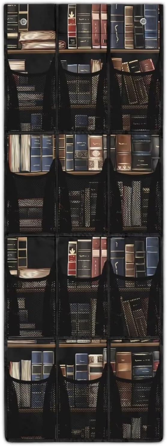 Books Over The Door Shoe Organizer 12 Pockets Over The Door Closet Organizer for Dorm Room Mesh Fabric Cats Shoe Holder Hanger Easy to Install Wall Hanging Storage