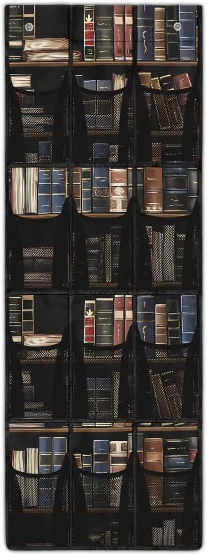 Books Over The Door Shoe Organizer 12 Pockets Over The Door Closet Organizer for Dorm Room Mesh Fabric Cats Shoe Holder Hanger Easy to Install Wall Hanging Storage