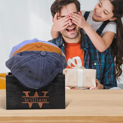 TNYKER Custom Hat Holder, Engraved Wooden Hat Rack for Dad, Personalized Name Design Hat Organizer for Wall Closet Storage, Baseball Cap Organizer Hat Box, Custom Gifts for Men Father Grandpa Husband