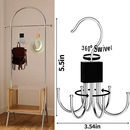 2pcs 360° Rotating 6-Claw Multi-Function Hook Closet Hanging Organizer Hangers for Clothes Hats Scarves Belts, Stainless Steel Rotary Hook Hanger for Kitchen Bathroom Office Home Storage Rack (Black)