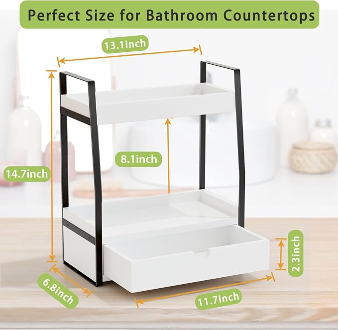 Boulphia 2-Tier Bathroom Organizer Countertop, Bathroom Sink Organizer Countertop, Vanity, Counter Shelf, White