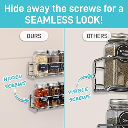 Ultimate Hostess Spice Rack Wall Mounted 4 Tier – Space-Saving Kitchen Spice Organizer for Seasonings – Screw or Adhesive Hanging – Wall Mount Hanging Spice Rack for Wall, Cabinet, Pantry Door