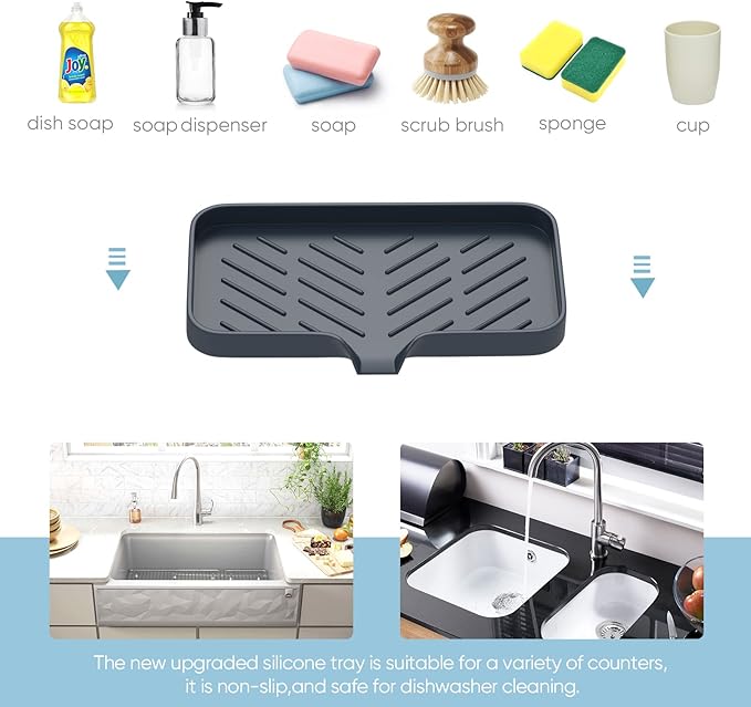 Kitchen Soap Tray,Kitchen Sink Tray Sponge Tray Kitchen Sponge Holder Self Draining Premium Silicone Soap Holder for Bathroom Kitchen Counter Sink Caddy Organizer for Dish Soap Bottle,Soap Dispenser