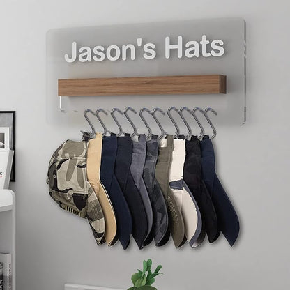 Lampeez Light up Hat Organizer, Personalized Hat Holder with Acrylic and Wood Materials and LED Lights, Hat Racks for Baseball Caps