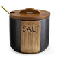 Salt Container for Countertop, Ceramic Salt Cellar with Lid & Spoon, Farmhouse Salt Bowl for Mother's Day, 10 OZ, Black