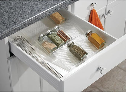 mDesign Expandable Plastic Deluxe Spice Rack, Drawer Organizer for Kitchen Cabinet Drawers, 3 Tier Slanted for Spice Jars, Food Seasoning Bottle Storage, Ligne Collection - Clear