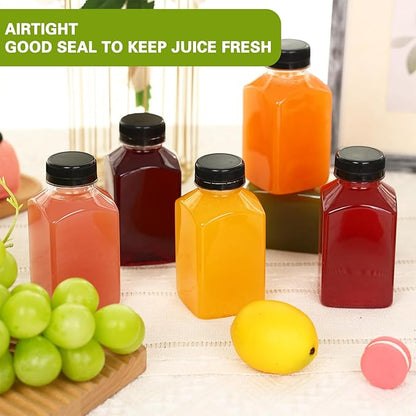 Moretoes 6pcs 10oz Plastic Juice Bottles with Caps, Clear Empty Reusable Water Bottles, Disposable Beverage Containers Bulk for Juicing Smoothies Turmeric Juice Milk and Other Beverages